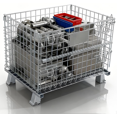 Container à filet pliable verrouillable Cage de stockage galvanisée pour entrepôt