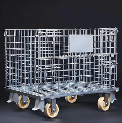 Cages de stockage en treillis d'acier pliable à usage industriel avec roues