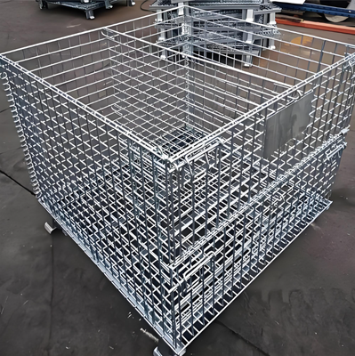 Heavy-Duty Zinc Galvanized Steel Wire Mesh Cages 50x50mm Mesh Grid Wheels Castors Stacking For Warehouse Logistics